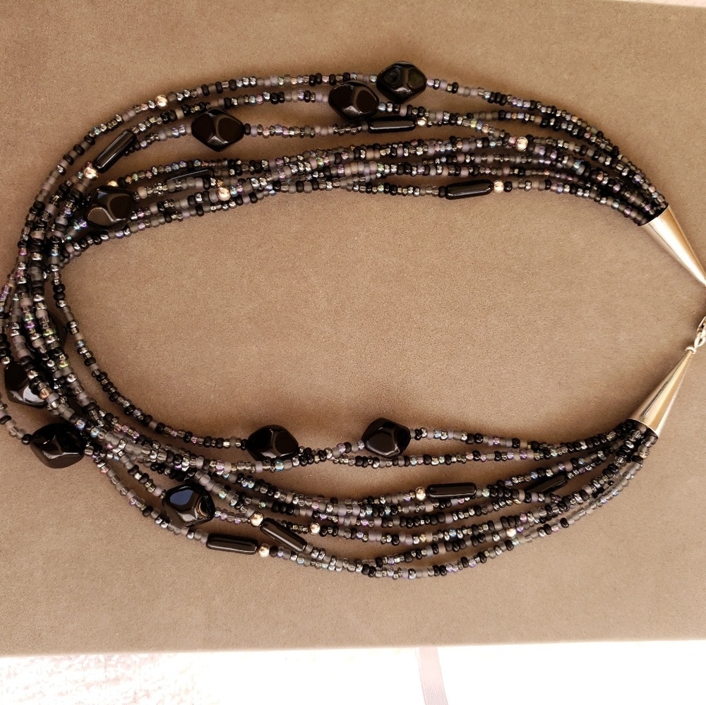 Multy strand Black, gray bead necklace